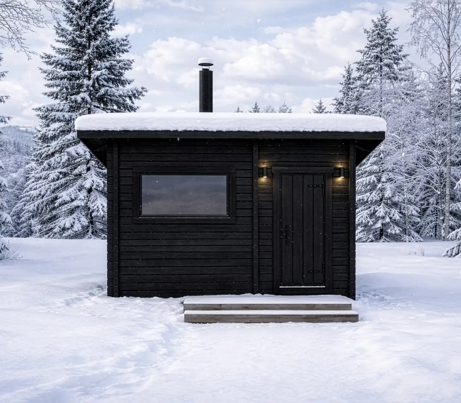 Pihasauna talvella omakotitalon pihassa